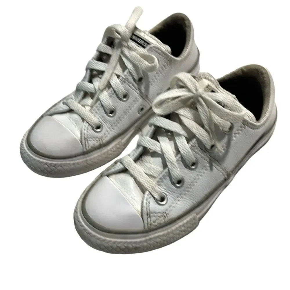 Converse All Star Youth Toddler Girls Boys White Leather Low Sneakers Shoes 12
